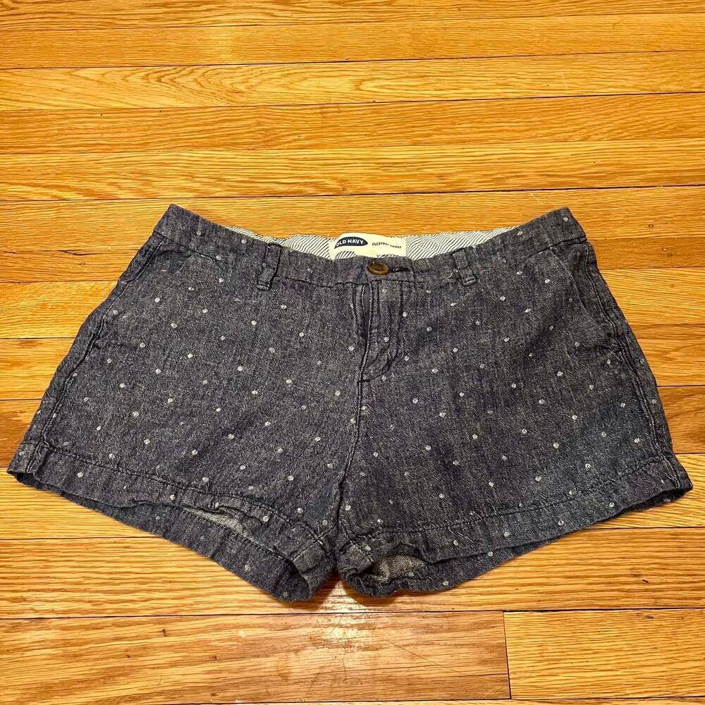 Old Navy Everyday Short Size 6 Blue Polka Dot Linen Blend Chambray Chino Shorts